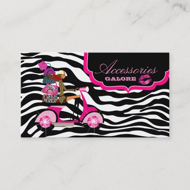Fashion Purses Jewelry Hot Pink Black Zebra Lips Business Card (Front)