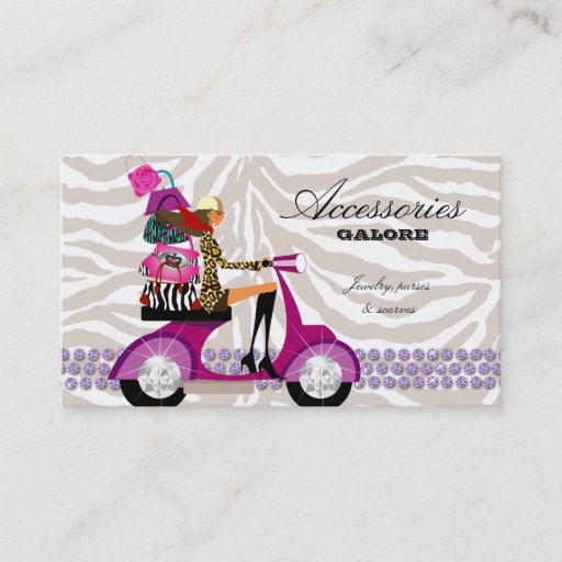 Customizable Fashion Purses Jewelry Purple Zebra Business Card