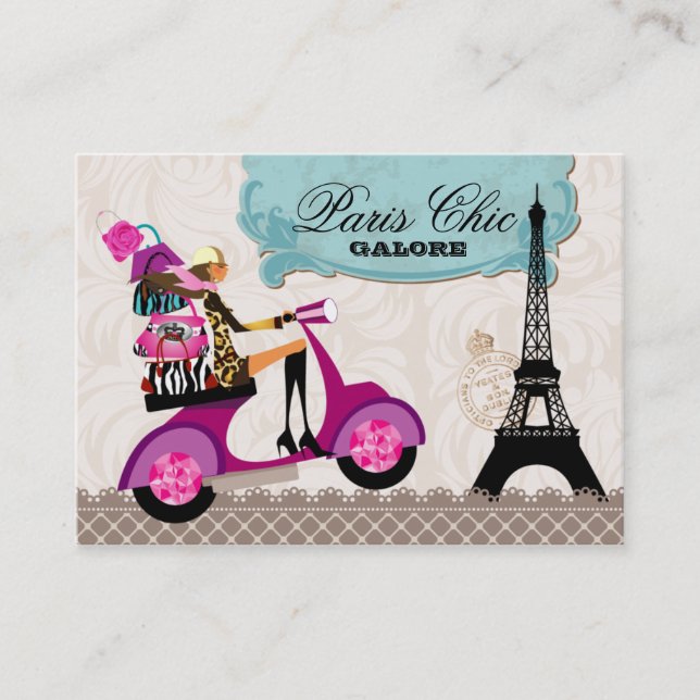 Fashion Purses Jewelry Scooter Paris Eiffel Tower Business Card (Front)
