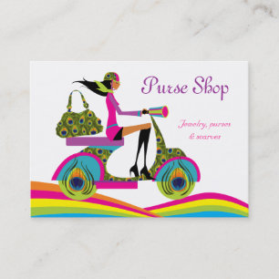 Fashion Purses Scooter Peacock Rainbow Business Card