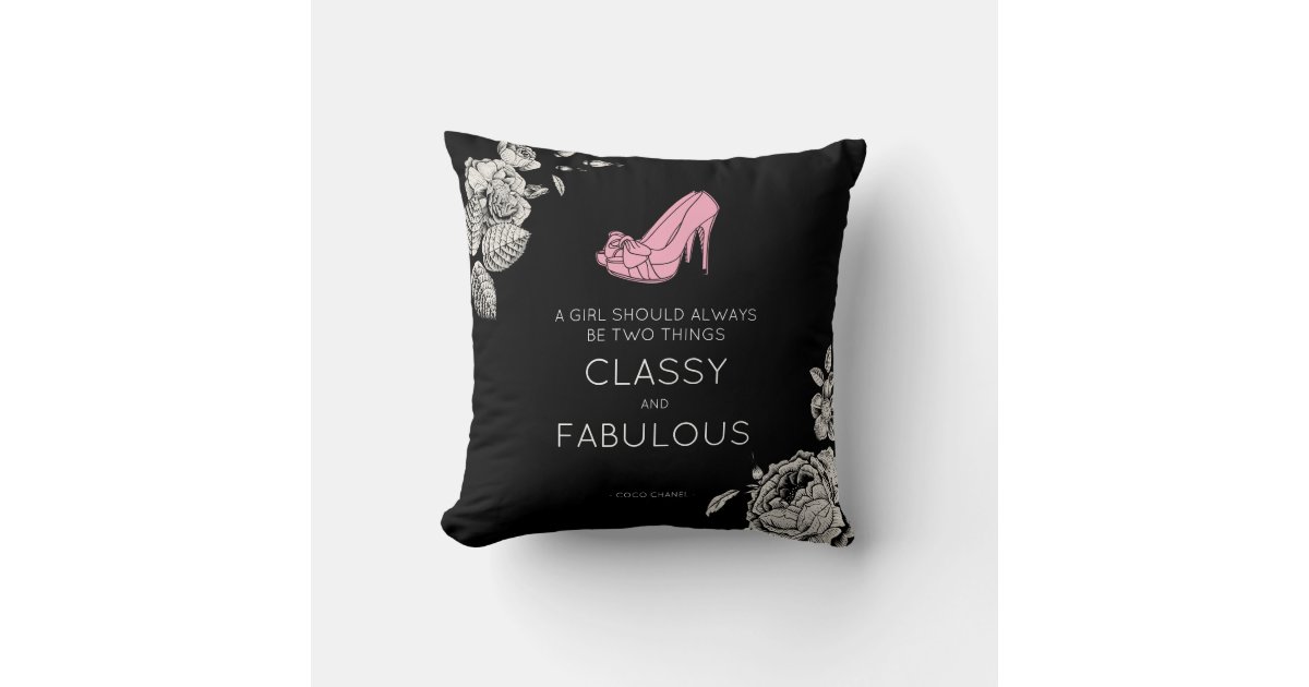 Fashion Quotes Coco Chanel - Vintage Black Pink Po Throw Pillow