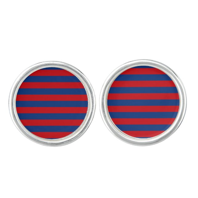 Fashion Red and Blue Horizontal Stripes Cufflinks (Front)
