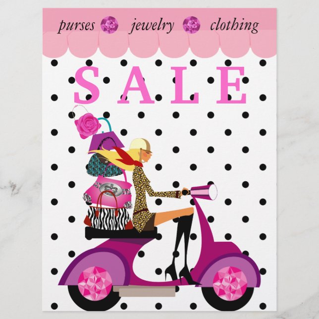 Fashion Retro Scooter Woman Purse Handbag Dots Flyer (Front)