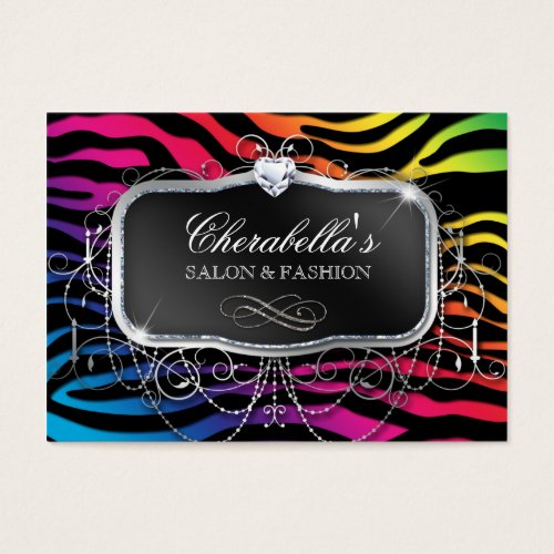 Fashion Salon Modern Zebra Glitter Rainbow Business Card Templates