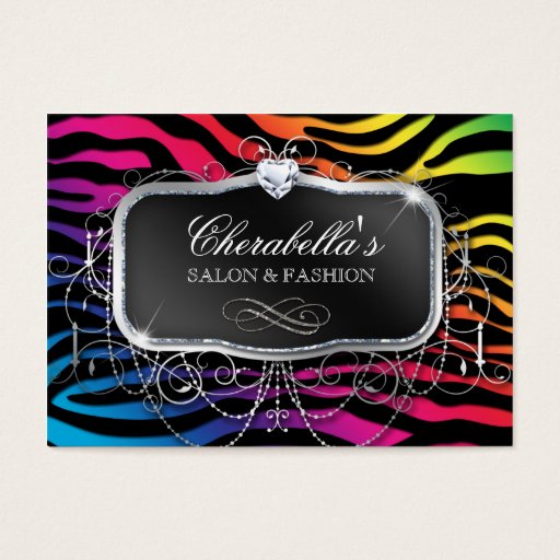 Customizable Fashion Salon Modern Zebra Glitter Rainbow Business Card Templates