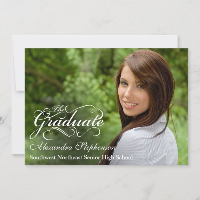 Fashion Script Graduation Overlay Invitation (Front)