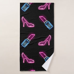 Fashion seamless pattern with neon icons of lipsti bath towel