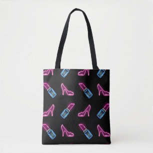 Fashion seamless pattern with neon icons of lipsti tote bag