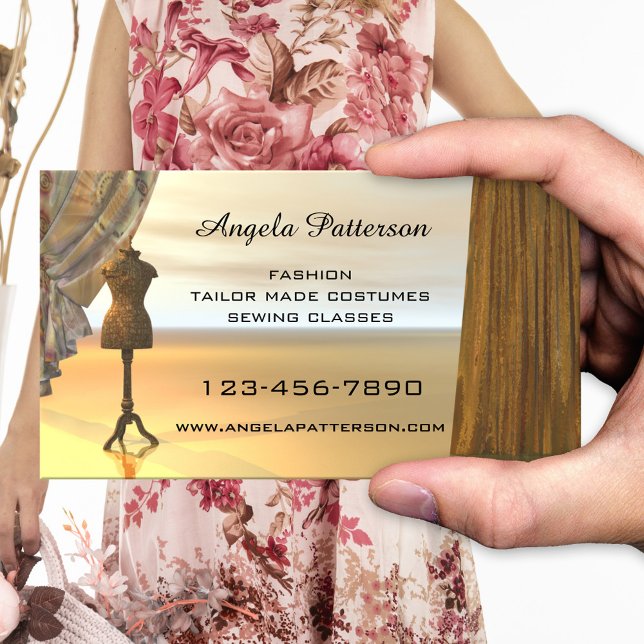 Fashion Sewing Classes Business Card (Business card for anyone in the fashion industry as well as for teachers giving sewing lessons)