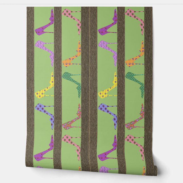 Fashion Shoe Shelves Wallpaper Border FOSG Green Wallpaper (Unrolling)