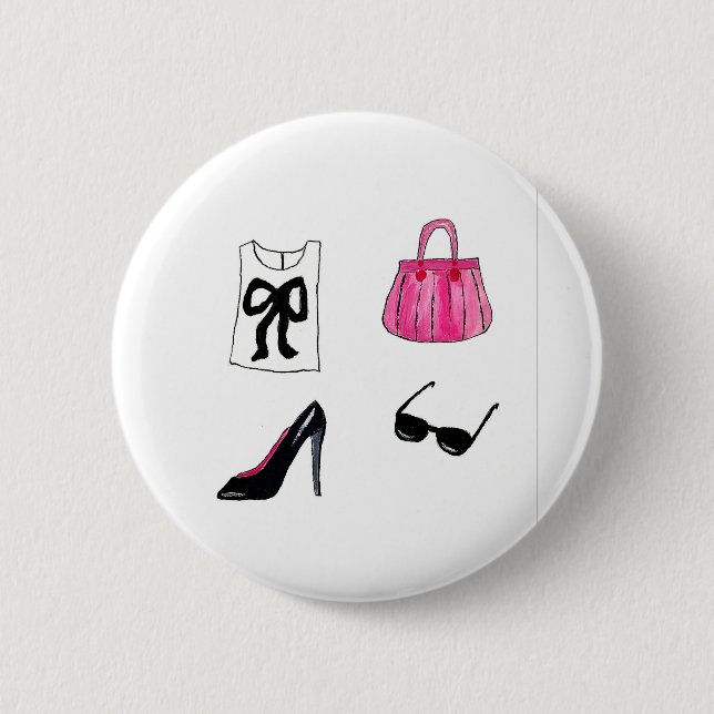 Fashion shoes handbag watercolor button (Front)