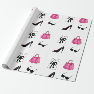 Fashion shoes handbag watercolor wrapping paper