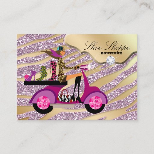 Customizable Fashion Shoes Jewelry Zebra Pink Jewel Glitter 8 Business Cards