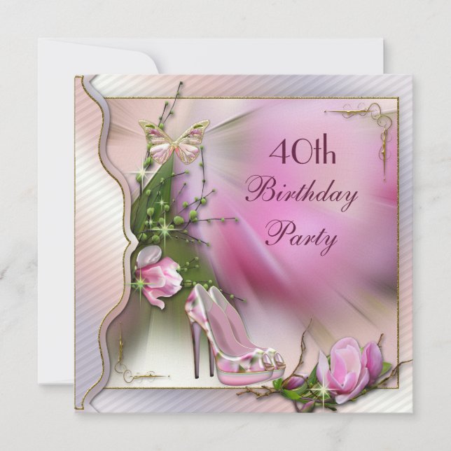 Fashion Shoes Magnolia Butterfly 40th Birthday Invitation (Front)