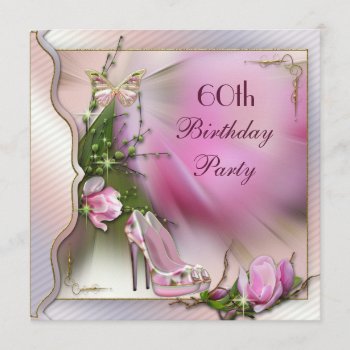 Fashion Shoes Magnolia Butterfly 60th Birthday Invitation by GroovyGraphics at Zazzle