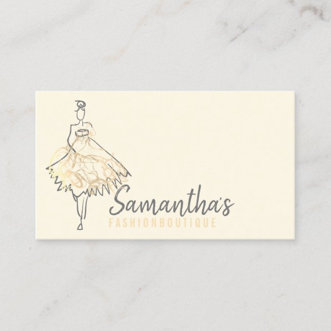 Fashion shop dress Ivory gold Business Card