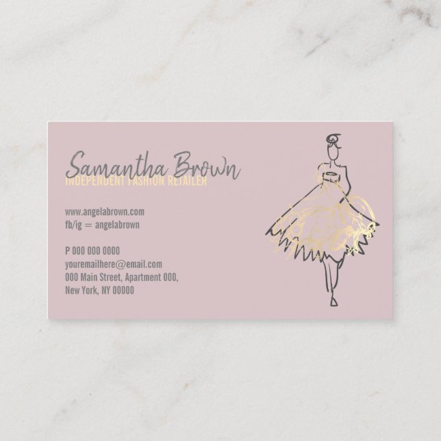Fashion shop dress pink gold business card (Back)