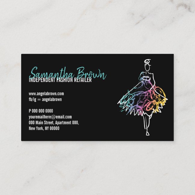 Fashion shop dress sketch black boutique business card