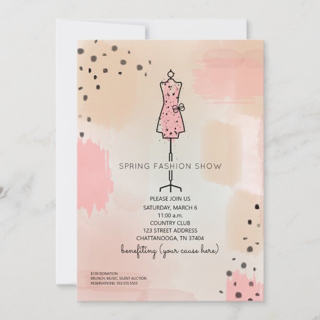 Fashion Show Charity Event Dress Form Pink Invitation (Front)
