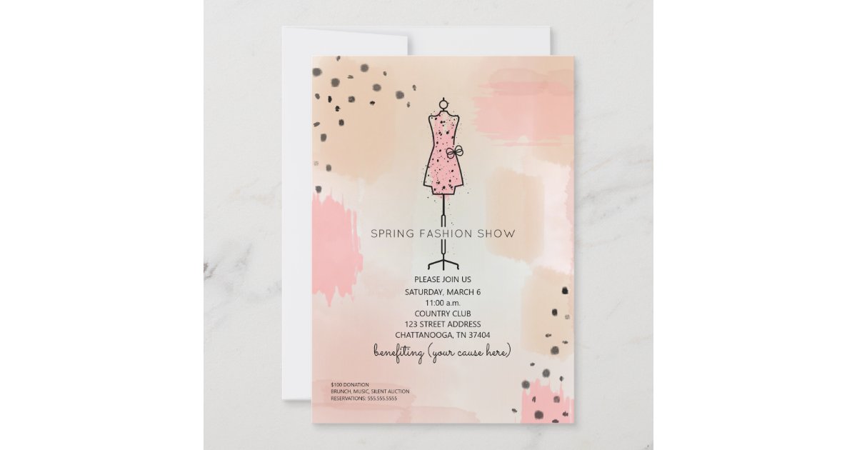Fashion Show Event Abstract Shapes Model Flowers Invitation, Zazzle