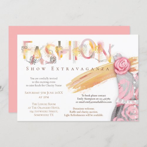 Fashion Show Event Arty Typography Pink Gold Invitation