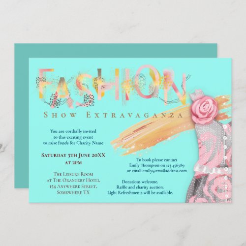 Fashion Show Event Arty Typography Teal Invitation