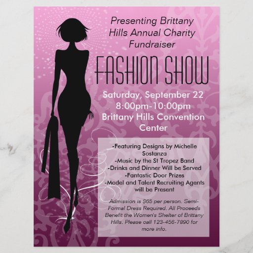 Fashion Show Flyer, Pink Silhouette Swirl | Zazzle