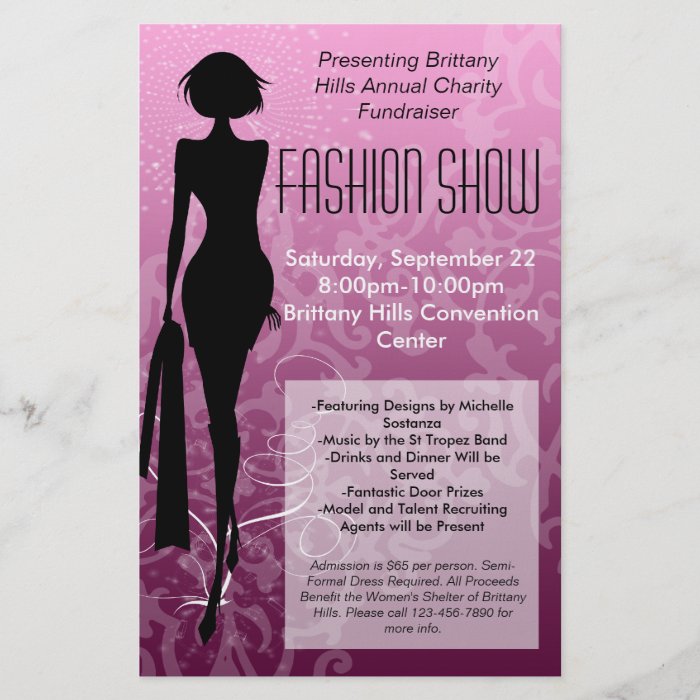 Fashion Show Flyer, Pink Silhouette Swirl Flyer | Zazzle