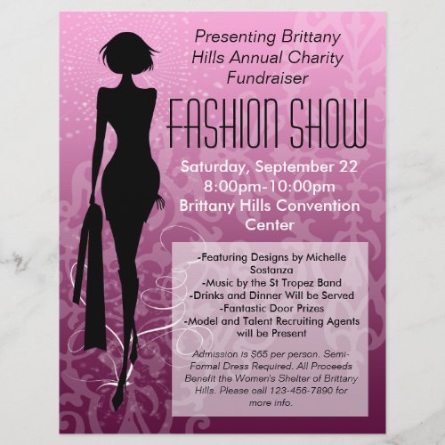 Fashion Show Flyer Pink Silhouette Swirl Flyer