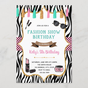 Fashion show make up birthday invite