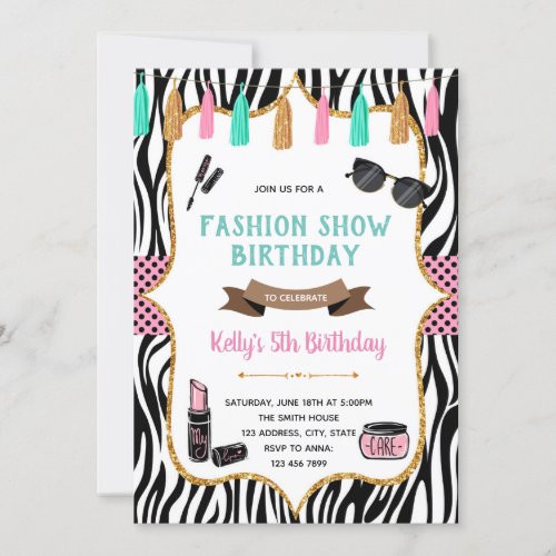 Fashion show make up birthday invite