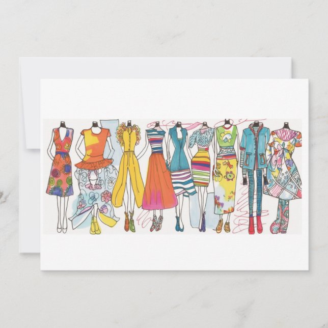 Fashion Sketch Art Print Colorful Blank Notecard (Front)