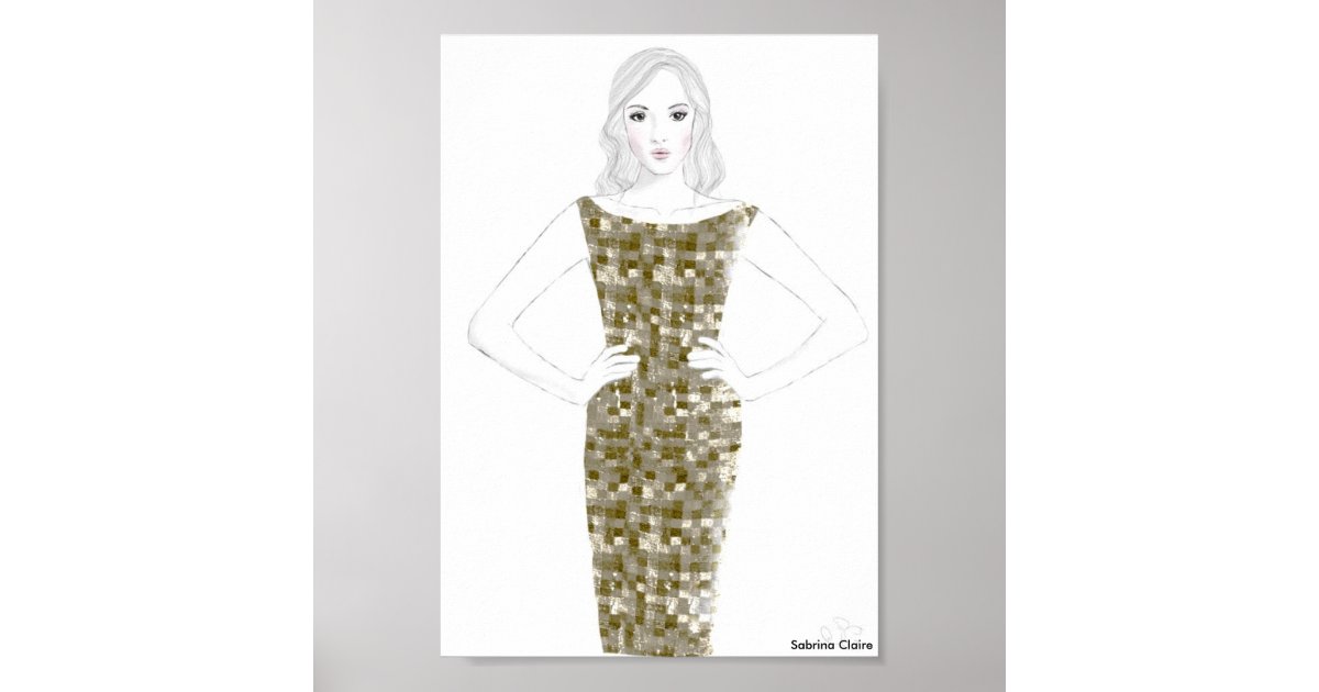 Fashion Sketch - Gold Dress Poster | Zazzle