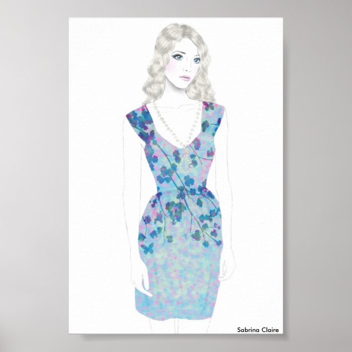 Fashion Sketch   Watercolor Floral Dress Poster