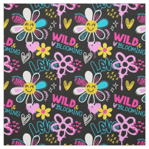 Fashion Smiley Flower Graffiti Pattern Fabric