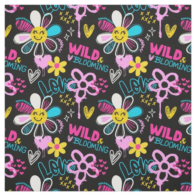 Fashion Smiley Flower Graffiti Pattern Fabric (Swatch)