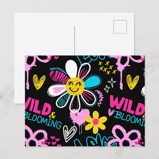 Fashion Smiley Flower Graffiti Pattern Postcard (Front/Back)