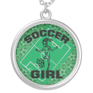 Fashion Soccer girl football design Silver Plated Necklace