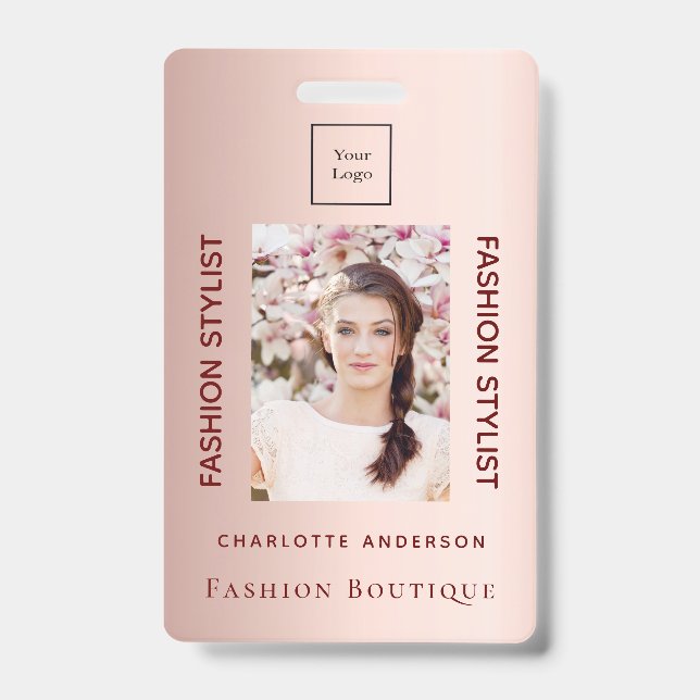Fashion store employee photo rose gold luxurious badge (Front)