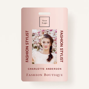 Fashion store employee photo rose gold luxurious badge
