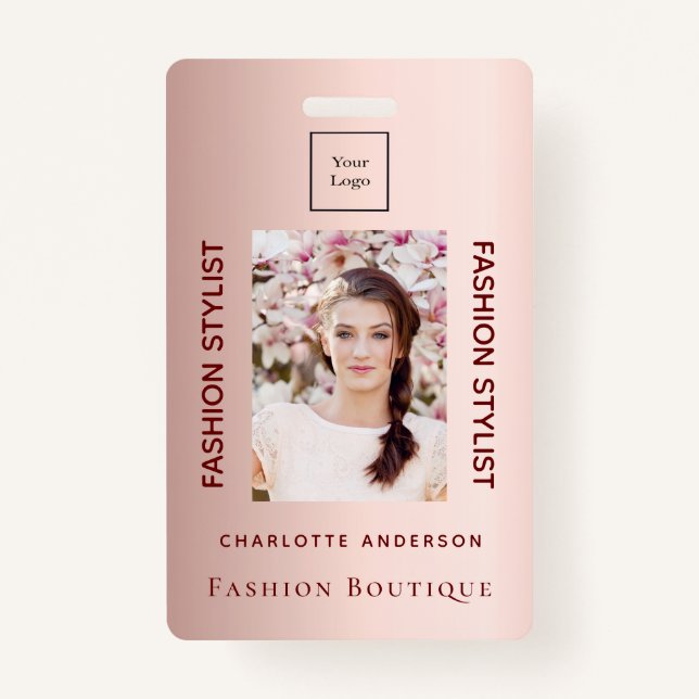 Fashion store employee photo rose gold luxurious badge (Front)