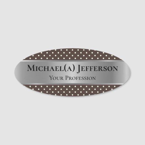 Fashion Style Dark Brown Polka Dot  Luxury Silver Name Tag