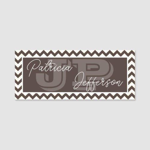 Fashion Style Mocha Brown Chevron Unique Monogram Name Tag