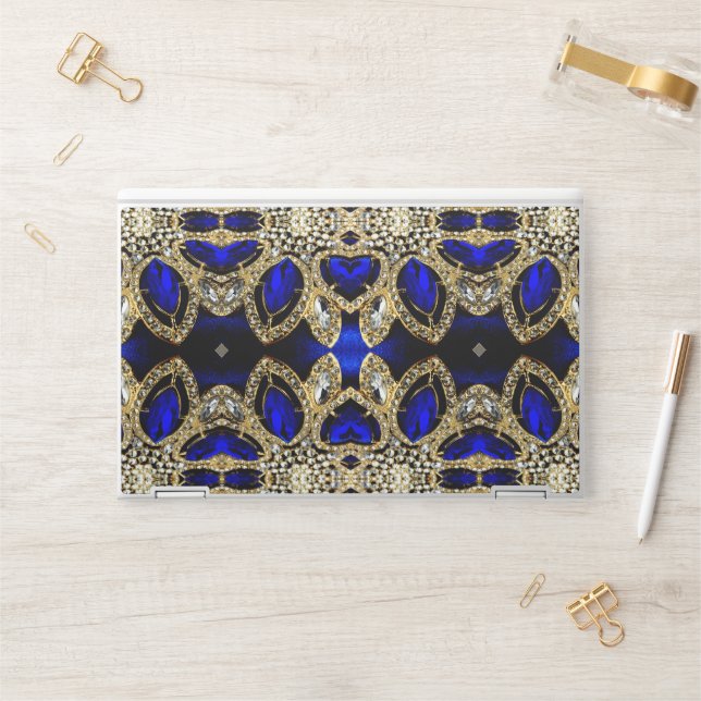 fashion stylish girly turquoise navy Blue gold  HP Laptop Skin (Desk)