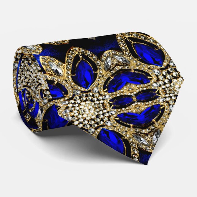 fashion stylish girly turquoise navy Blue gold  Neck Tie (Rolled)