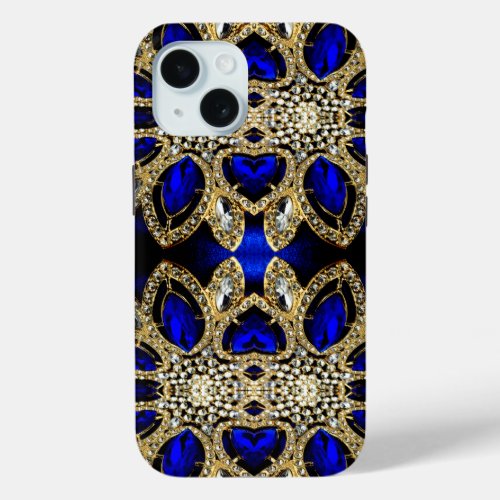 fashion stylish turquoise gold silver royal blue  iPhone 15 case