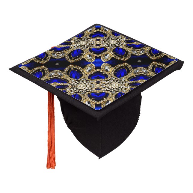 fashion stylish turquoise gold silver royal blue  graduation cap topper (Angled)