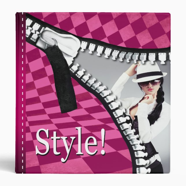 Fashion Stylist Checkerboard Zipper Portfolio 3 Ring Binder (Front)