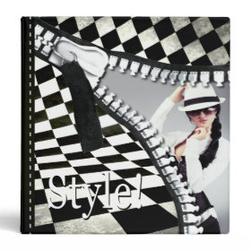 Fashion Stylist Checkerboard Zipper Portfolio 3 Ring Binder