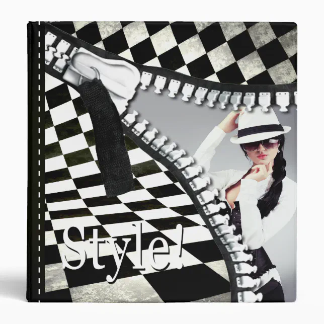 Fashion Stylist Checkerboard Zipper Portfolio Binder (Front)